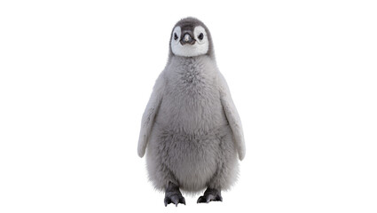 Fluffy grey penguin chick standing, isolated on transparent background © Denis