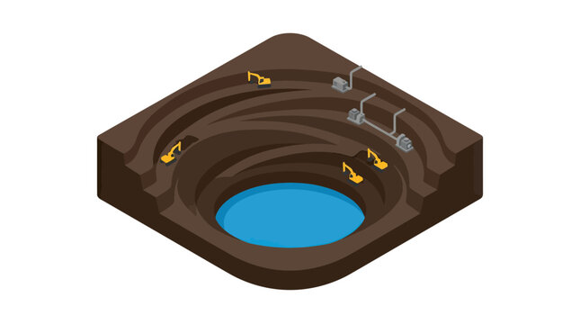 Isometric 3D Illustration of a Deep Open Pit Mine Excavation