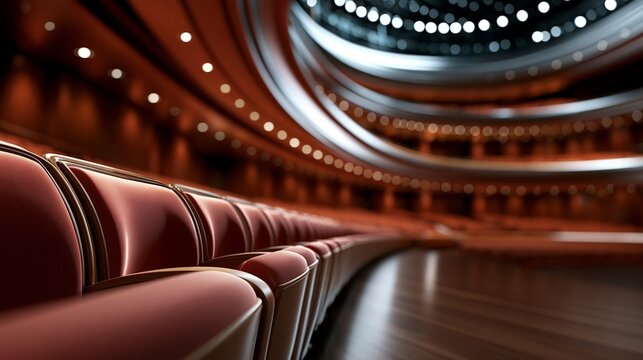 Elegant auditorium seats create an inviting atmosphere for performances, showcasing a stunning architectural design.