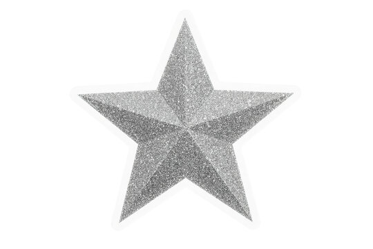 Silver glitter five pointed star with faceted center