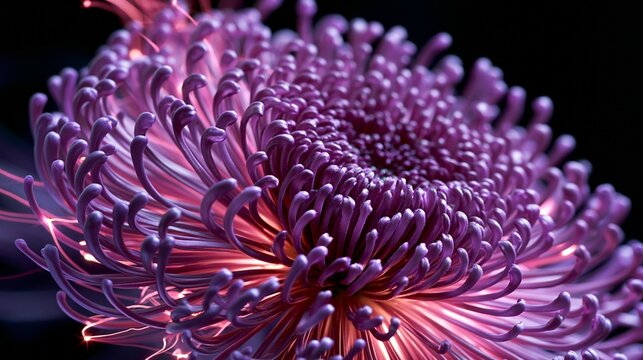 Stunning close-up of a vibrant purple flower showcasing its delicate petals and intricate details under soft lighting.