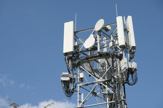 Comms tower with blue sky 