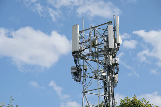 Metal tower with blue sky background 