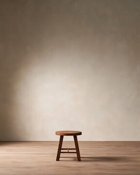 Minimalist Wooden Stool in Empty Room