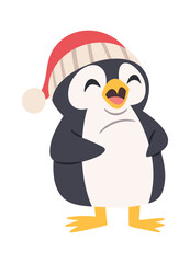 Obraz premium Penguin Laughing In Santa Hat Cartoon