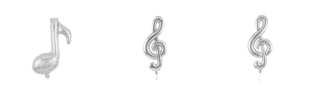 Silver Musical Note Foil Balloons Clipart Set Treble Clef Eighth Note Metallic Balloon Party Decor Graphics PNG Transparent Background Digital Craft Sublimation Design