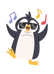 Fototapeta premium Penguin Dancing With Sunglasses Cartoon