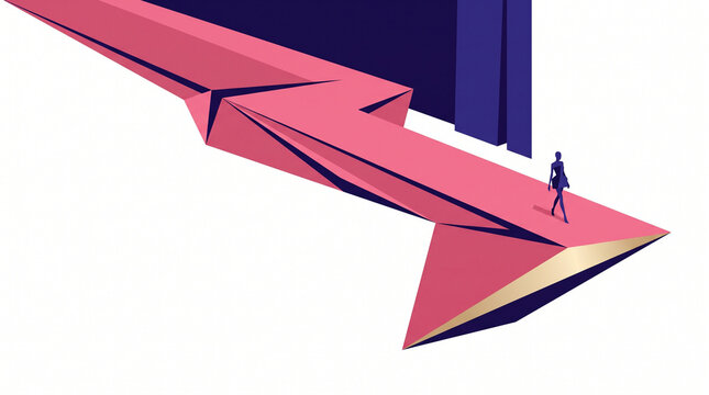 Abstract geometric runway stage design with a walking figure  