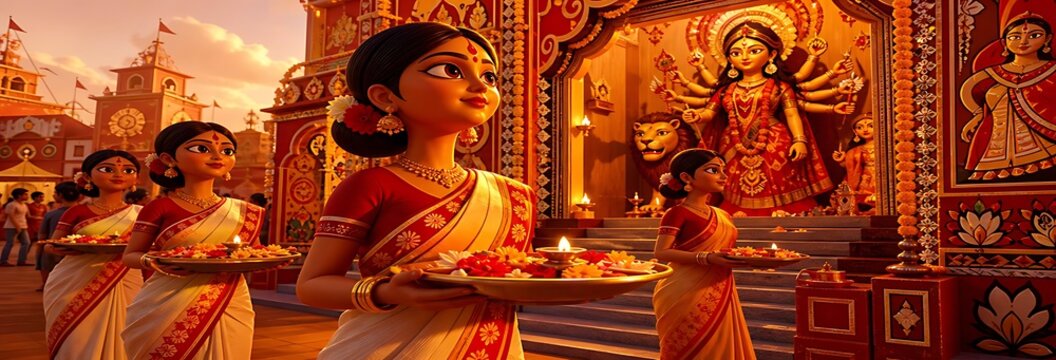 Indian women performing durga puja pictures