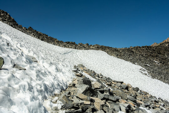 Trail Disappears Into Snow Field On Glen Pass In Kings Canyon
