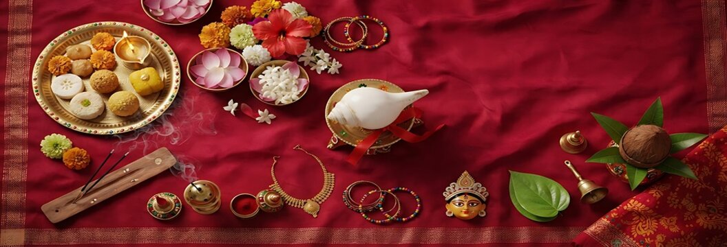 Traditional indian puja arrangement pictures
