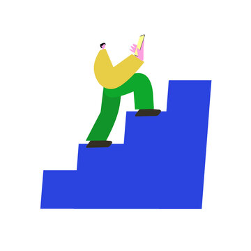 Person Climbing Steps While Using Smartphone &ndash; Career Growth and Progress Illustration
