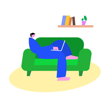 Person Working on Laptop from Sofa &ndash; Remote Work and Home Office Illustration