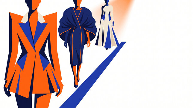 Fashionable models walking down a runway in vibrant colors  