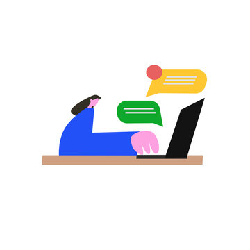 Person Working on Laptop with Chat Messages &ndash; Online Communication Illustration