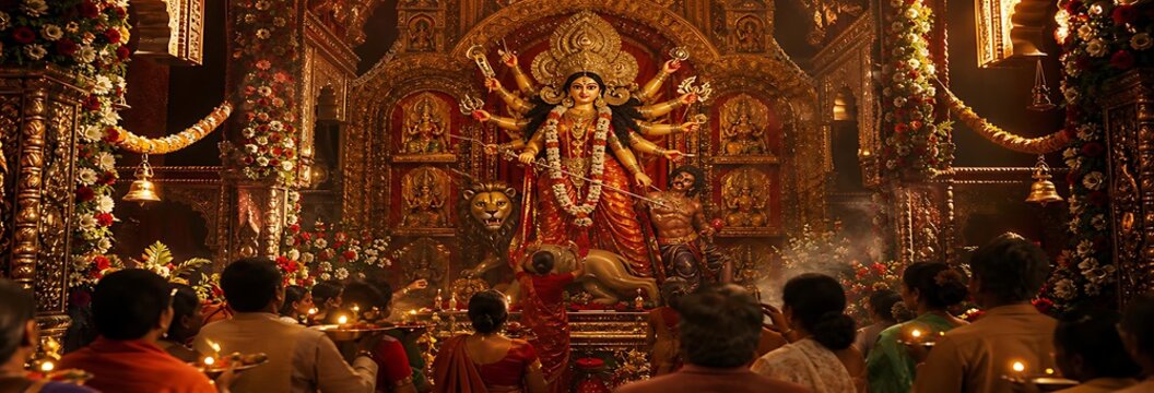 Goddess durga idol devotee celebration pictures