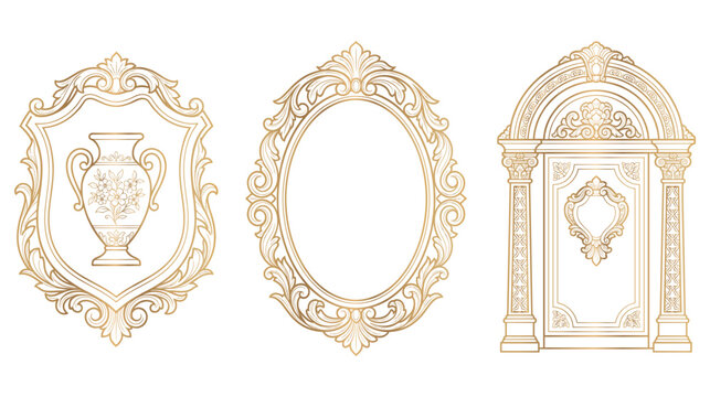 Golden baroque frames and ornate classical door archway.