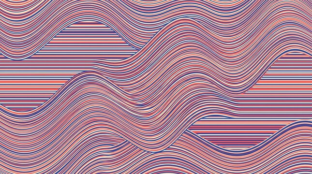 Abstract Retro Geometric Background with Wavy and Straight Lines