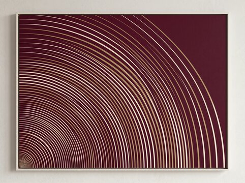 Modern Abstract Wall Art with Golden Concentric Circles on Burgundy
