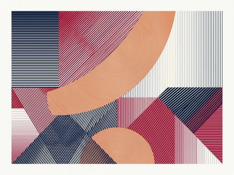 Abstract Geometric Composition with Colorful Linear Patterns
