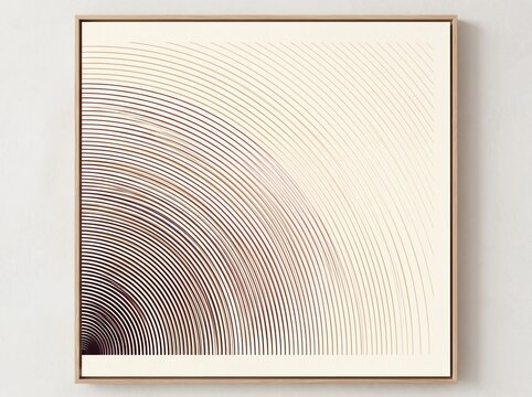 Minimalist Abstract Geometric Art with Circular Lines in Wood Frame