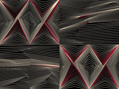 Abstract Geometric Pattern with Red and Cream Lines on Black