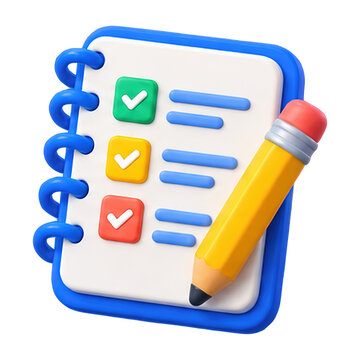3D icon of a checklist with a pencil, symbolizing tasks and organization