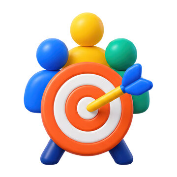 3D team achieving a common goal with a dart hitting the bullseye