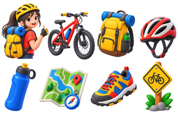Fototapeta premium Cartoon cyclist with gear for adventure and outdoor exploration
