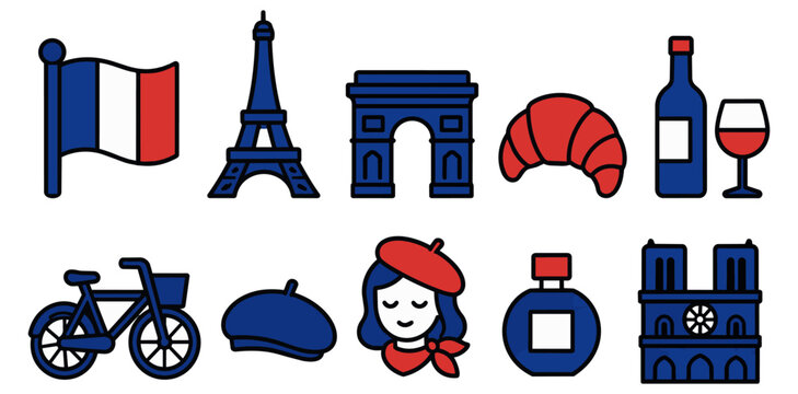 France Travel and Culture Illustration Elements, Minimal Vector Set