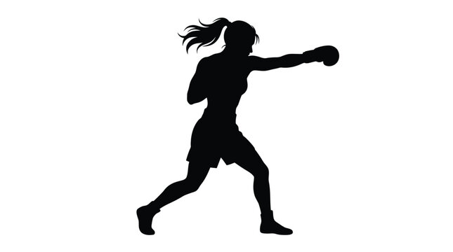 Female boxer in dynamic pose black silhouette
