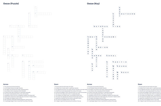Crossword puzzles in black and white with clues and answers

