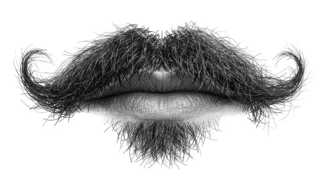Black curly handlebar mustache and soul patch, isolated on transparent background