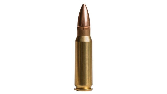 Brass cartridge with copper bullet, isolated on transparent background