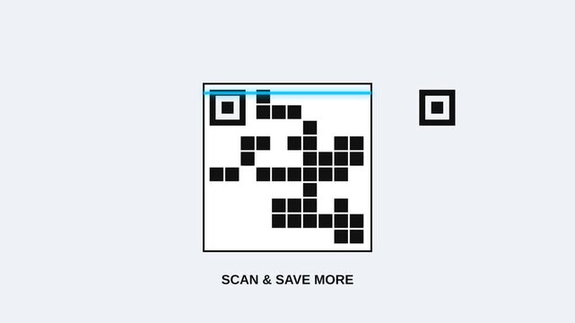 Dynamic motion of digital QR code scanning in technology themed video.