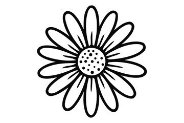 Simple black and white line drawing of a daisy flower on a white background