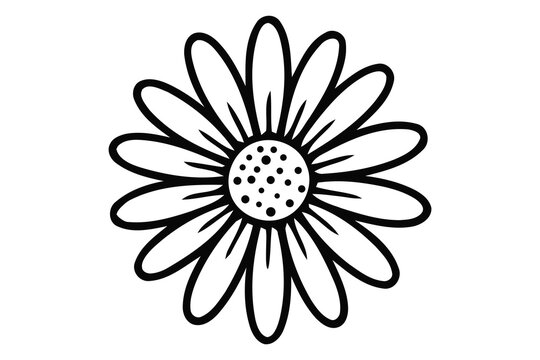 Simple black and white line drawing of a daisy flower on a white background