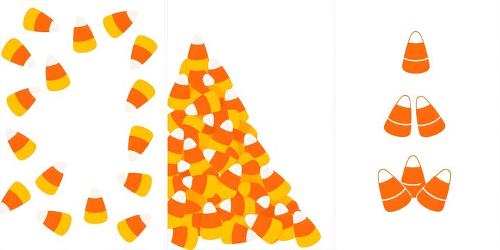 Halloween candy corn set, festive autumn sweets, orange and yellow sugar treats