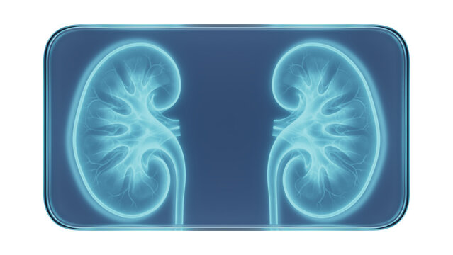 Glass Frame with X-Ray Human Kidneys Medical Illustration