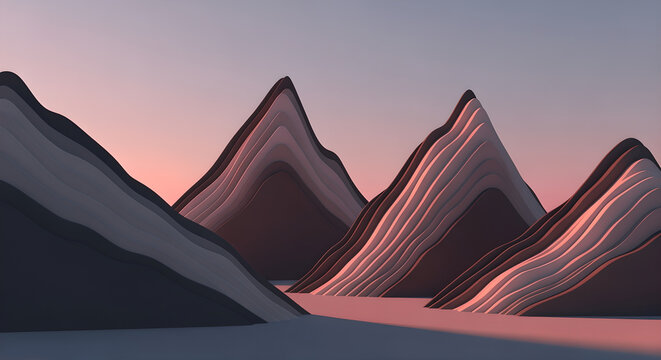 Geometric mountain landscape striped layers coral sunset layered