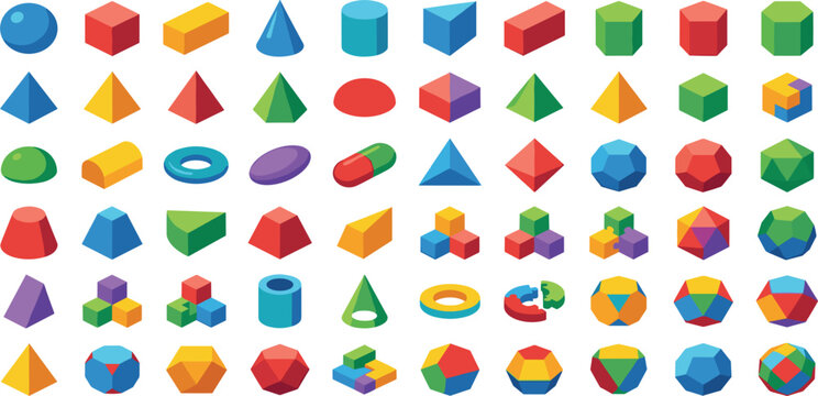 3D Geometric Shapes Polyhedron Math Education Vector Set