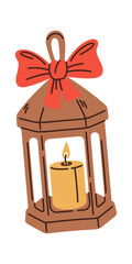 Naklejka premium Lantern With Candle And Bow Cartoon