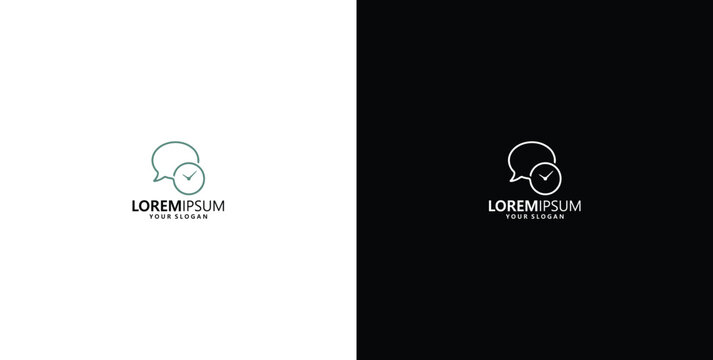 Minimalist chat bubble and clock time management logo for corporate communication and branding identity design