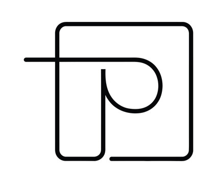 Minimalist abstract logo design featuring a stylized letter p inside a rounded square geometric line art shape