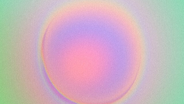 Abstract soap bubble shape on iridescent background in mint, light green, pink, peach, soft yellow, pale purple. Holographic orb. Y2K aesthetic. Dreamy minimal design. Pastel gradient grainy backdrop