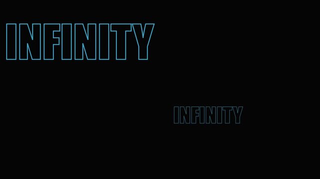 Infinity text motion dynamic blue neon typography animation on 4k black background