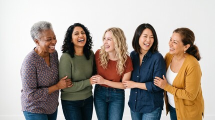 Fototapeta premium Diverse group of women laughing together in a studio setting