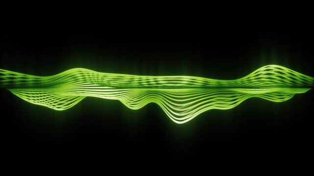 Glowing green wave audio equalizer on black background