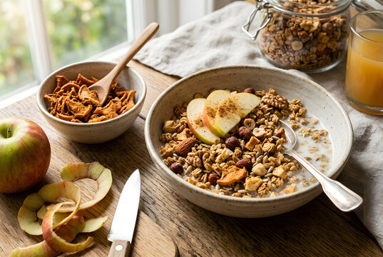 Knusperm&uuml;sli mit getrocknetem Apfeltrester