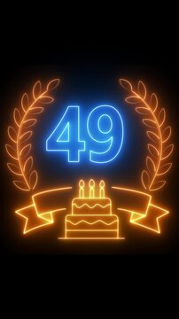 49th Anniversary Celebration. neon 49 Years Anniversary Animation in laurel wreath Color on the Transparent Background, Alpha Channel. Great for greetings, celebrations, events, and gifts birthday 4k.